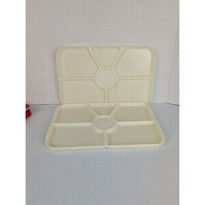 2 Almond Colored Divided Dinner Trays Potluck Camping Picnic Dinner, 6-sections